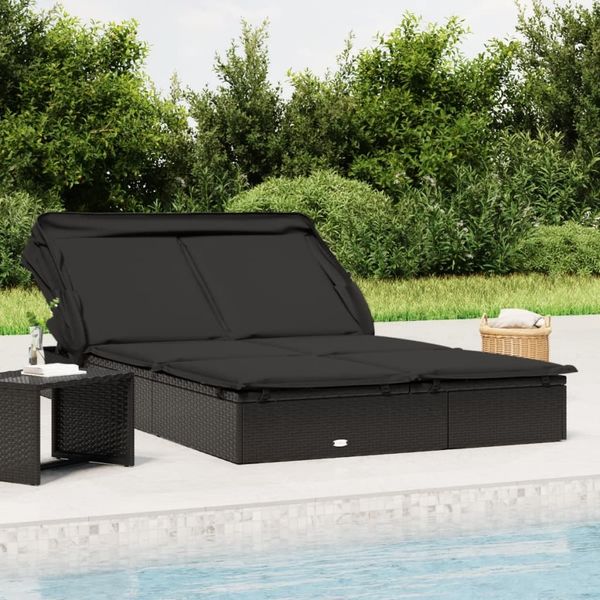 vidaXL 2-Personen-Sonnenliege mit Dach Schwarz 213x118x97 Poly Rattan 319652