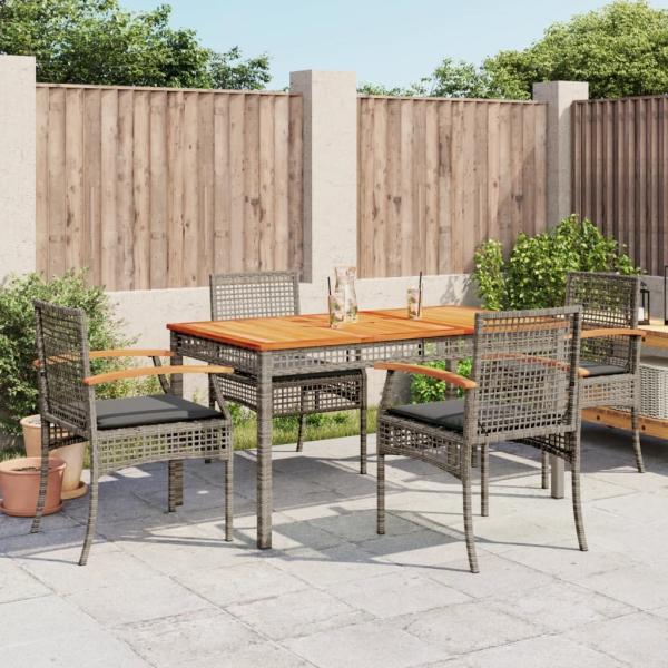 vidaXL 5-tlg. Garten-Essgruppe mit Kissen Grau Poly Rattan 3213571