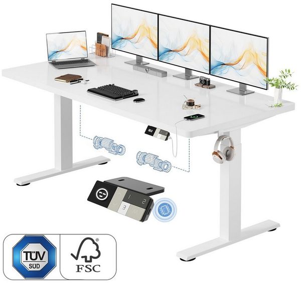 HOMALL Schreibtisch Höhenverstellbarer Elektrisch mit 25mm starker einteiliger Tischplatte (25 mm dicke, nahtlose, monolithische Tischplatten Keine gespleilten Platten Vielseitig und hochwertig Erinnerung bei langerem Stehen)