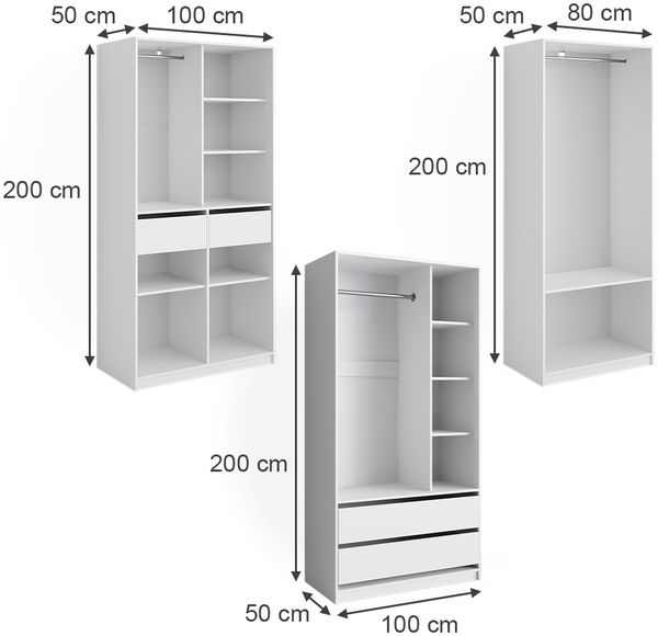 Kleiderschrank Elmo Weiß 280 x 200 cm 3er Set Vicco Bild 3