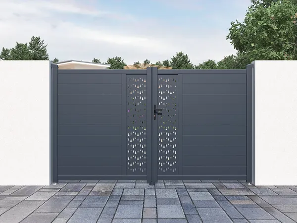 Vente-unique - GREGOR Eingangstor Metall Grau - B 4,6 cm x H 176 cm x L 300 cm