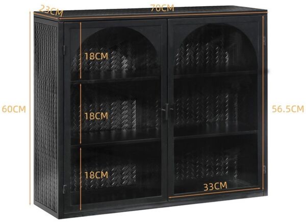 Celya Wandhängeschrank 70 cm Glas-Türen Moderner zweitüriger Wandschrank, schwarz, mit dreistufigem Stauraum, mit charakteristischem Webmuster