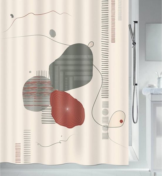 spirella Duschvorhang TEIVA Breite 180 cm, Premium Textil-Duschvorhang, 100% Polyester, wasserabweisend, Anti-Schimmel-Effekt, waschbar 30°, Made in Europe, modern-abstraktes Design, Farbe terracotta / ecru beige natur, Größe 180x200 cm