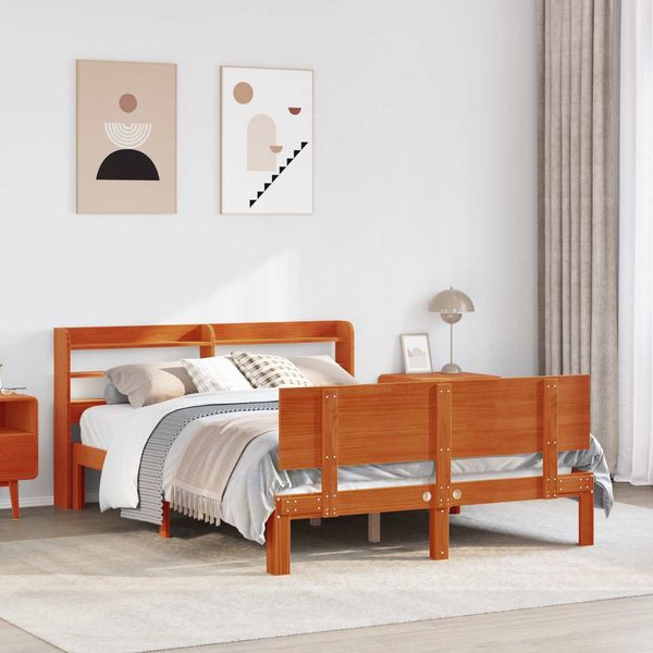 vidaXL Bettrahmen mit Kopfteil 2 pcs Wachsbraun Massivholz Kiefer 3422704