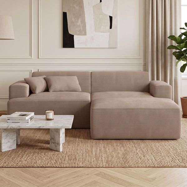 skølm 'Freki' Cloud Sofa 2 Sitzer mit Hocker, Vollschaumcouch mit Federkern und Vakuum-Kompression, kein Aufbau erforderlich, mit 2 Kissen, Cord taupe