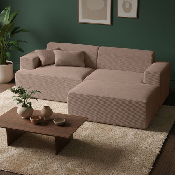 skølm 'Freki' Cloud Sofa 2 Sitzer mit Hocker, Vollschaumcouch mit Federkern und Vakuum-Kompression, kein Aufbau erforderlich, mit 2 Kissen, Cord taupe