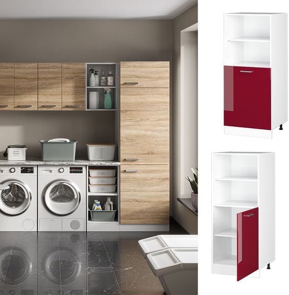 Hochschrank R-Line Bordeaux Hochglanz 60 cm mit offenen Regalen, und Tür Vicco Bild 2