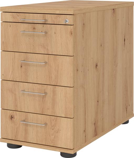 bümö Schreibtisch Schrank abschließbar, Schubladenschrank Holz in Asteiche, Container mit Schubladen - Schubladen Schrank Büro, Schreibtisch Container od. Schreibtisch Kommode mit Bügelgriffe, SC50-R-R-BS