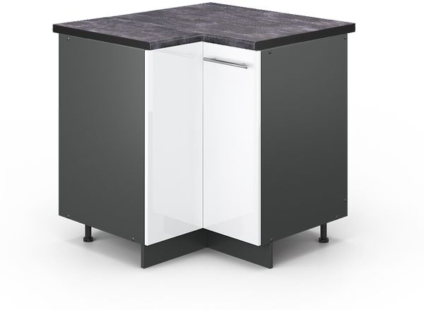 Eckunterschrank Fame-Line Weiß Hochglanz 80.5 cm , AP Anthrazit Vicco