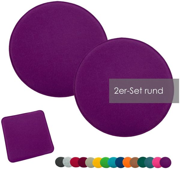 heimtexland ® Sitzkissen Set Filz Stuhlkissen Stuhlauflage Filzkissen Stuhl Polster Kissen Typ631 2er Set 35 cm Rund Lila
