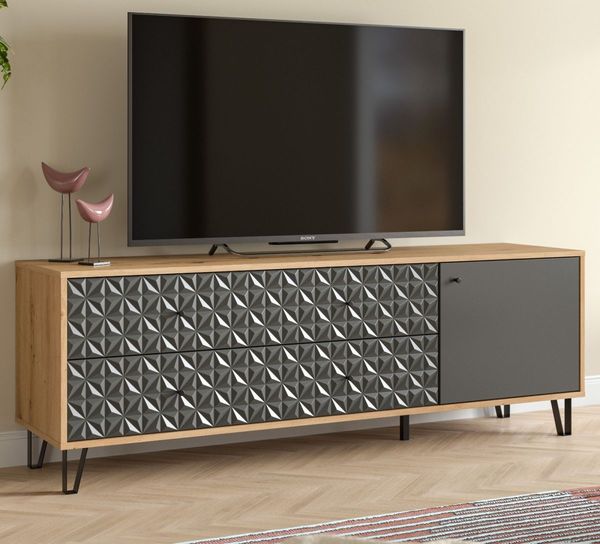 TV-Lowboard Relief in Grau und Eiche 164 cm