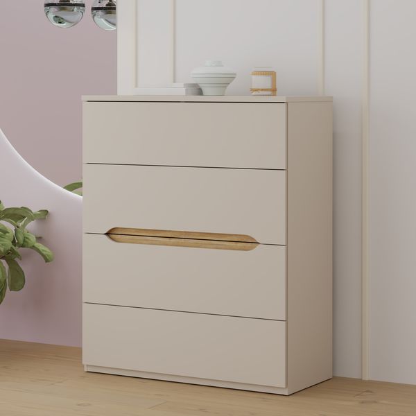 Forte EDWAL Kommode 95, moderne Kommode mit abgerundeten Griffmulden, 4 Schubladen, Holzwerkstoff, Kaschmir | Beige Holzdekor, 95,1 cm breit x 114,7 cm hoch x 41,5 cm tief
