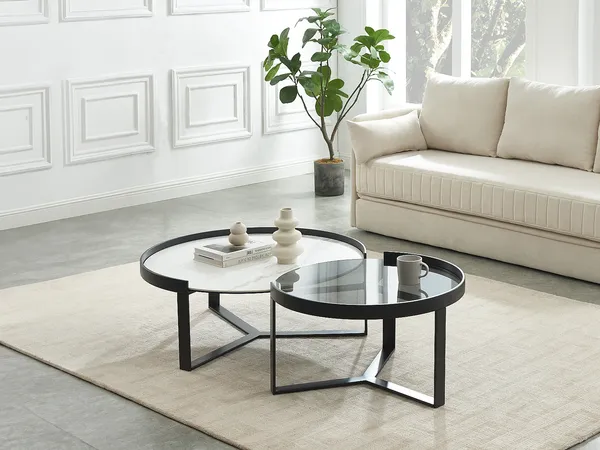Vente-unique - ZERILA Couchtisch GlasKeramik SchwarzWeiß - B 90 cm x H 35 cm x L 90 cm