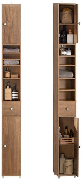 SoBuy BZR34-PF Badezimmer Hochschrank mit 5 Fächern Badschrank Badregal mit 1 Schublade und Türen Badmöbel Vintage BHT ca. 20 x 180 x 20 cm