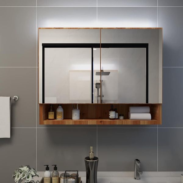 LED Spiegelschrank, Badezimmerschrank fürs Bad Eiche 80x15x60 cm MDF
