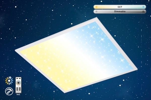 BRILONER - LED Deckenlampe flach mit Sternenhimmel, einstellbar von warmweiß bis kaltweiß, Fernbedienung, LED Lampe, LED Deckenleuchte, Wohnzimmerlampe, LED Panel, 59,6 x 59,6 x 6 cm, Weiß