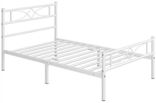 Yaheetech Metallbett, 90x200 cm, mit Kopfteil und Lattenrost, Weiß
