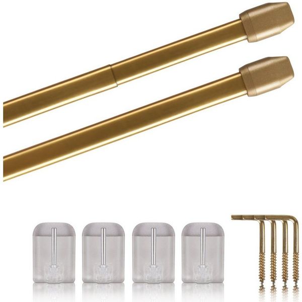 Bestlivings Vitragestange 2er-Pack, Ø 10 mm, 1-läufig, ausziehbar, mit Selbstklebehaken, geklebt, Edelstahl, für Küchen- & Bistrogardinen
