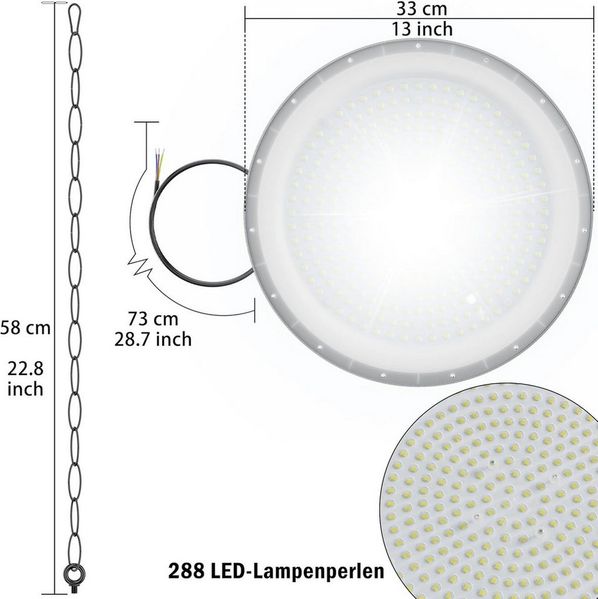 FIVMEN LED Deckenleuchte Industriebeleuchtung 200W/300W/500W UFO Hallenbeleuchtung 6000K-6500K, LED fest integriert, Kaltweiß, IP65 Hallenstrahler