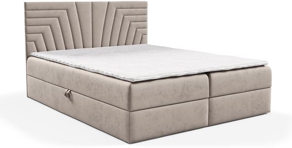 MEBLINI Boxspringbett BACALAR 140x200 cm mit Bettkasten – H3/Dunkelbeige Samt Polsterbett - Gepolstert Doppelbett mit Matratze und Topper - Polsterbett mit Stauraum - Bett mit Kopfteil – Stauraumbett Bild 2