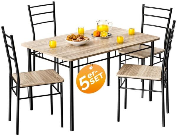 Casaria Essgruppe Leo, (5-tlg), mit 4 Stühlen Holz 5-tlg Set Metall 110x70cm Modern Esszimmer Küche