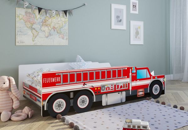 Kids Collective 'Feuerwehr' Autobett 70x140 cm, mit Rausfallschutz und Lattenrost
