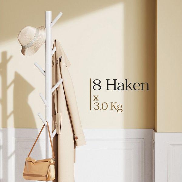 PIPISHELL Kleiderständer Garderobenständer, aus massivem Kiefernholz, (101/ 138/ 175 cm), Höhenverstellbar, 8 Haken, Skandinavisches Design, Stabile Basis