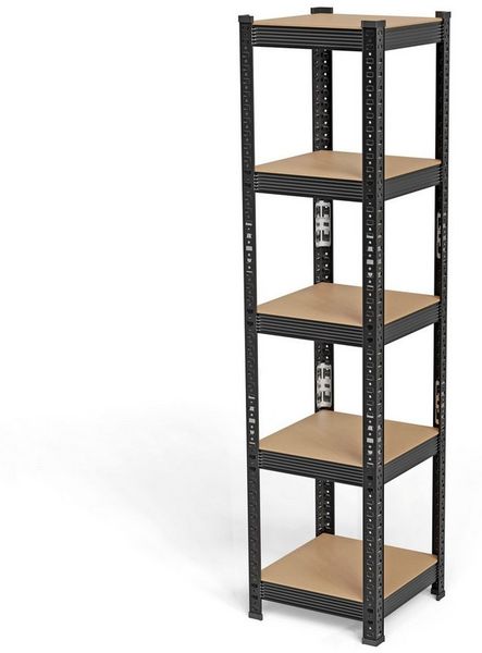 JEOBEST Schwerlastregal Kellerregal, Lagerregal 150 x 37 x 37 cm, Metall, Keller/Garage /Lager, 1/2-tlg, 5 MDF-Platten Kellerregal, Steckregal (Schwarz)