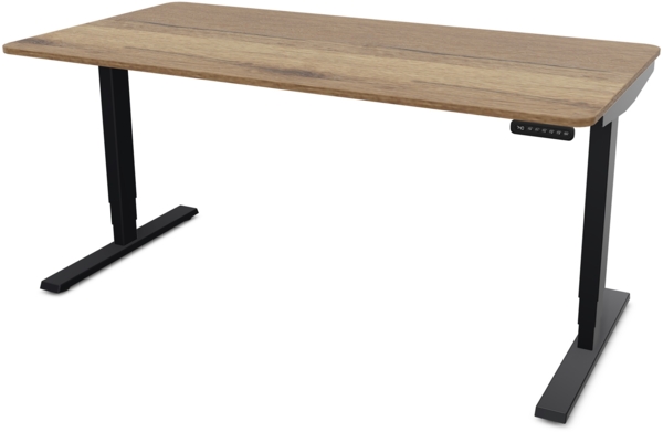ASSMANN Elektrisch höhenverstellbarer Schreibtisch Y-Line Curved 180x80cm Eiche Tabak Schwarz Metall Holz