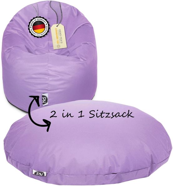 PATCH HOME 2 in 1 Sitzsack Sessel – Ø100 cm – Flieder, bequemer Sitzsack aus Luxus-Polyester-Gewebe, bereits befüllt