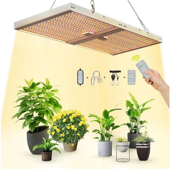 Jibenhome Pflanzenlampe Dimmbare Grow Lampe Vollspektrum für Zimmerpflanzen, Gemüse, Blume, Faltbar Pflanzenlicht 120W mit 3 Lichtmodi, Timer, 10 Helligkeit