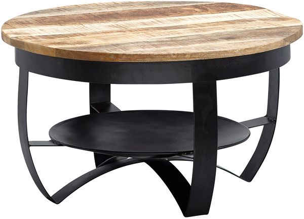Kadima Design Couchtisch, industrieller Stil, recyceltes Mango-Massivholz, Braun/Schwarz. 60x60x34 cm