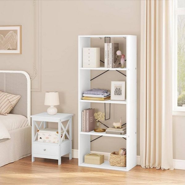 Woltu Bücherregal, 1-tlg, mit 4 Ebenen, mit Kippschutz, Vitrine Aktenschrank