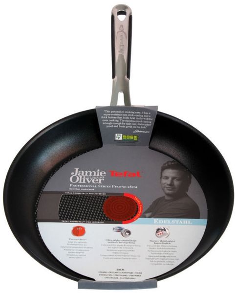 Tefal E85707 Jamie Oliver Bratpfanne 24 cm, Induktionsgeeignet, Edelstahl, 6-Lagen Antihaftbeschichtung, Thermo-Spot, Spülmaschinenfest, für alle Herdarten, Pfanne mit ergonomischem Silikongriff