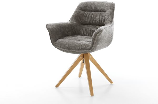 Drehstuhl Kaira-Flex Bouclé Soft Schlamm Holzgestell kantig Natur 180° drehbar
