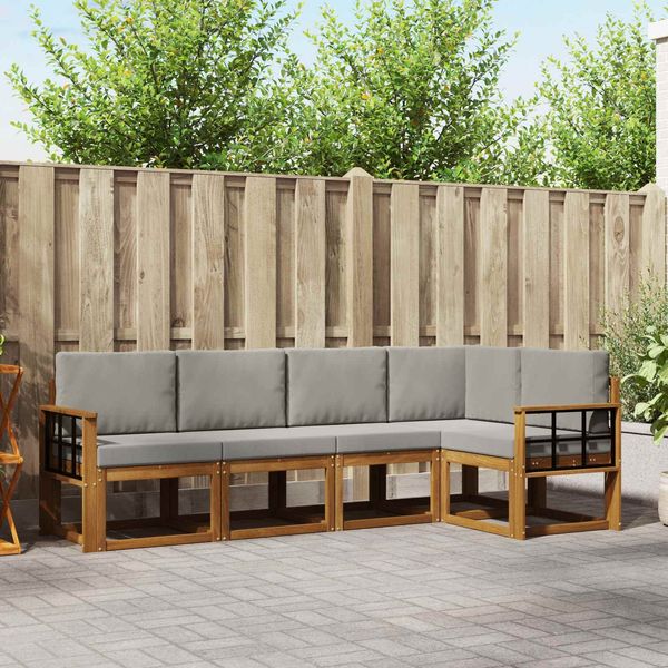 vidaXL Outdoor-Sofagarnitur mit Kissen 5 pcs Natürlich und Hellgrau 3366404