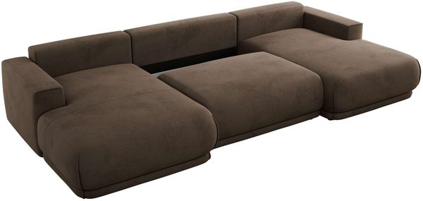 XXL Wohnlandschaft RINA U-Form 360 cm breit, Sofa mit Schlaffunktion & DL-Mechanismus, Wellenfederung, modern freistehend - Braun Velvet Bild 6
