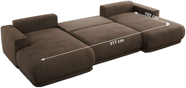 XXL Wohnlandschaft RINA U-Form 360 cm breit, Sofa mit Schlaffunktion & DL-Mechanismus, Wellenfederung, modern freistehend - Braun Velvet Bild 8