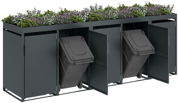 STEELSØN 'Thoria' Mülltonnenbox 5er je 240 Liter, anthrazit, Mülltonnenverkleidung aus Stahl, wetterfest, 125x80x337 cm, Müllbox mit Pflanzendach für 5 Tonnen Bild 11