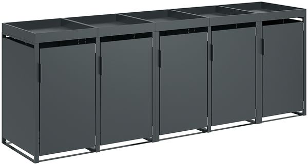 STEELSØN 'Thoria' Mülltonnenbox 5er je 240 Liter, anthrazit, Mülltonnenverkleidung aus Stahl, wetterfest, 125x80x337 cm, Müllbox mit Pflanzendach für 5 Tonnen Bild 10