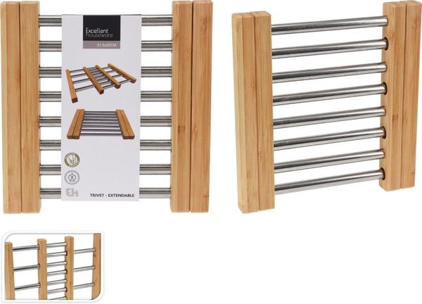 Koopman Topfuntersetzer Topfunterlage Untersetzer Hitzeunterlage Pfannenunterlage 34x22 cm, 1-tlg, Ausziehbar, Bambus, Breite von 21,5-34,5cm, Edelstahl, Flexibel