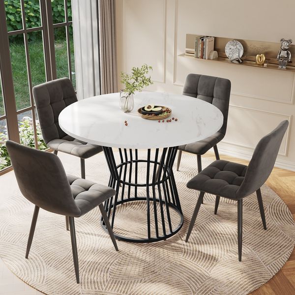 Runder Esstisch 100 cm ,Marmortisch Küchentisch Arbeits- und Wohnzimmertisch aus MDF & Metall, multifunktionaler Tisch