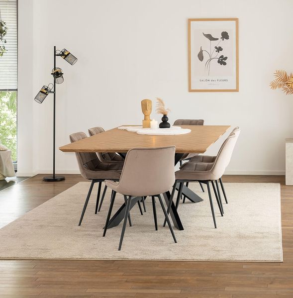 HOME DELUXE Essgruppe Eckig AVENCIA inkl. Sternfuß - 200 x 120 cm Fishbone Oak 6 Stühle Hellbraun