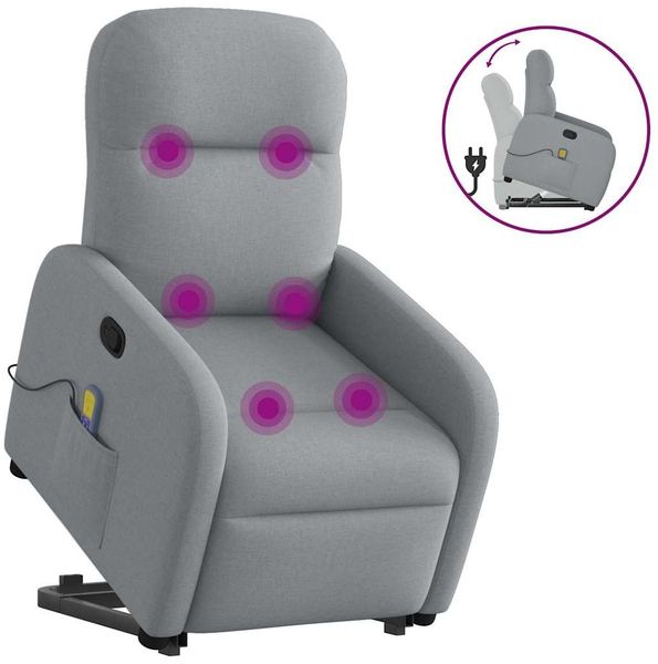 vidaXL Massagesessel mit Aufstehhilfe Hellgrau Stoff 3302982