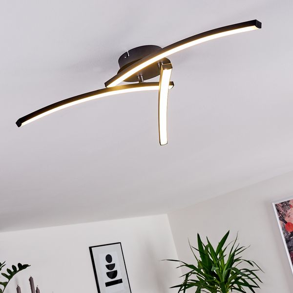 »Viaso« dimmbare aus Metall in schwarz, längliche Deckenlampe, 1x18 Watt, 3000-6000 Kelvin, max. 1900 Lumen, dimmbar über herkömmlichen Lichtschalter
