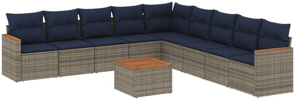 vidaXL 10-teiliges Gartensofa-Set mit Kissen, grau, Polyrattan 3226068 Bild 2