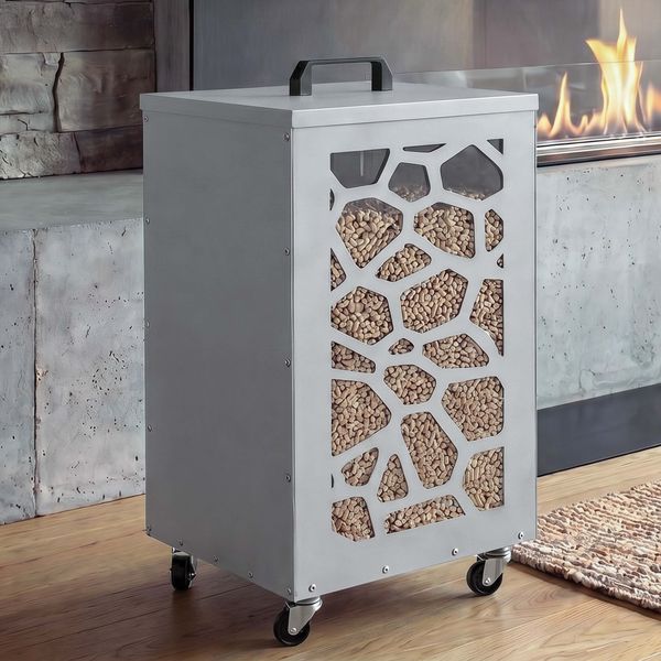 Pelletbehälter HWC-Q30 Waben, Pelletbox Aufbewahrungsbox für z.B. Tierfutter, Rollen Füße 64x36x36cm ~ weiß-hellgrau