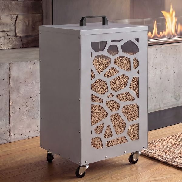Pelletbehälter HWC-Q30 Waben, Pelletbox Aufbewahrungsbox für z.B. Tierfutter, Rollen Füße 64 x 36 x 36 cm ~ weiß-hellgrau