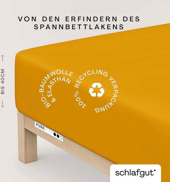 Schlafgut 'PURE BOXSPRING' Spannbettlaken, Jersey-Elasthan, Gummizug: rundum, (1 Stück), Bio-Baumwolle, für Matratzen bis 40 cm Höhe, Yellow Deep, XL 180x200 cm - 200x220 cm