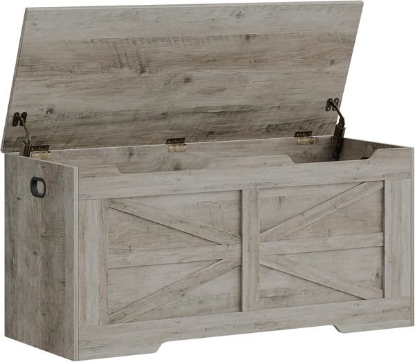 Schuhbank, Sitzbank mit Stauraum, Sitztruhe, 100 cm Lift-Top Storage Organizer mit 2 Stabilen Scharnieren, Schuhbank für Eingangsbereich, Schlafzimmer, Wohnzimmer, Helles Elfenbein Bild 2